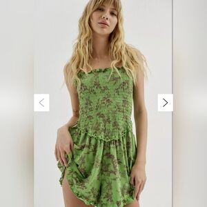 Urban Outfitters Tova Smocked Green Romper